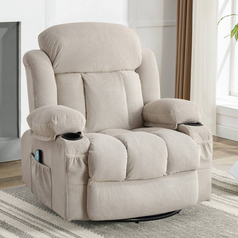 Swinging Recliner Massage Heated Sofa with USB, Cup Holders, Side Pockets, Eight Acupoint Massage