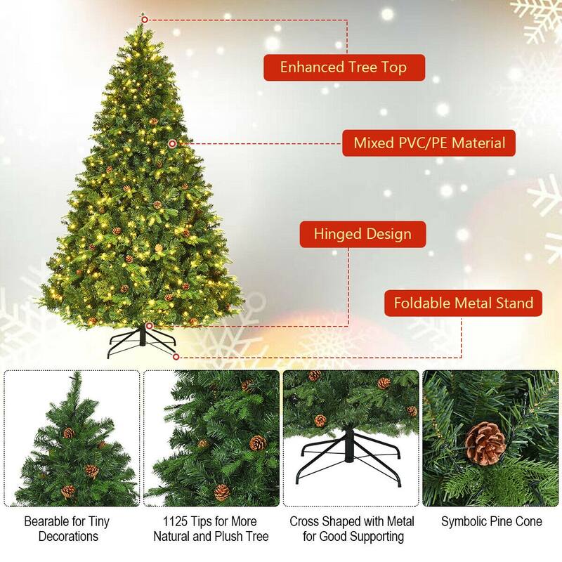 Gymax Pre-Lit 7.5' Artificial Christmas Tree Hinged LED Lights Pine - See Details