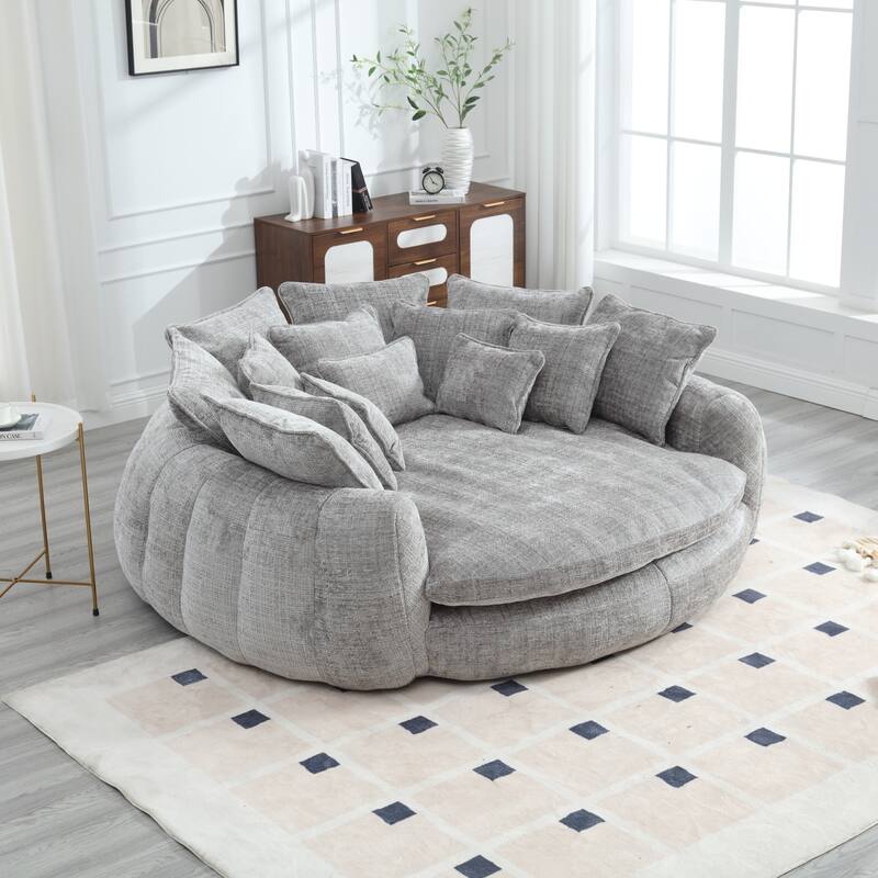 Comfortable Oversized Double Loaf High Back Round Sofa Bed with Armrests - Light Grey