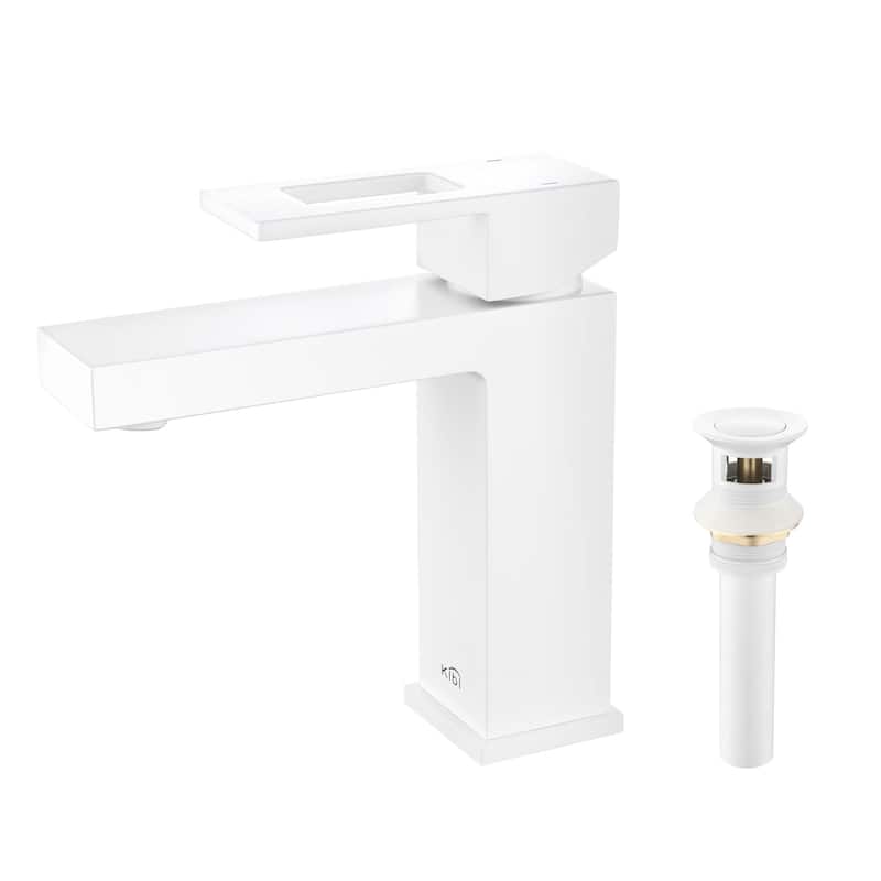 Single-handle Bathroom Vanity Sink Faucet w/ Water Hose - Matte White w/Drain