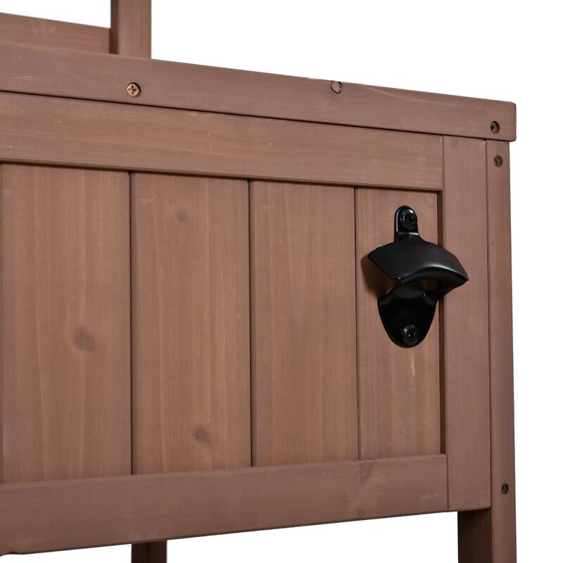 41.7'' Rolling Outdoor Kitchen Island, Solid Wood Kitchen Cart with Sink and Stainless Table Top