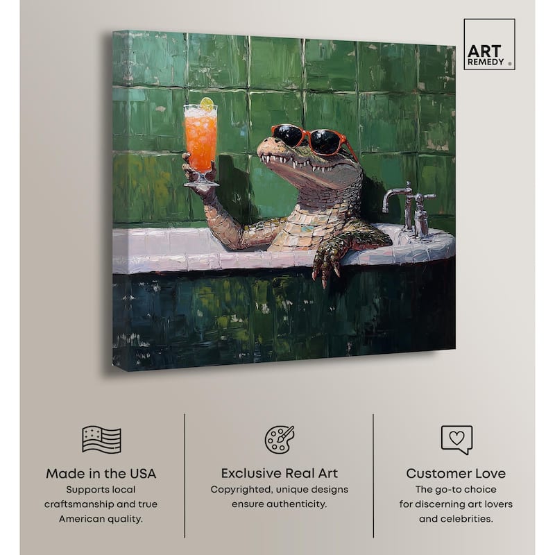 Cocktail Croc I Canvas by Art Remedy, Gallery Wrapped