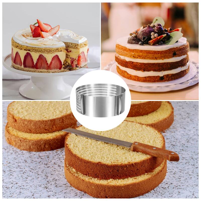 Cake Leveler Slicer Adjustable Cake Cutter Ring 7 Layered 6-8 Inch / 9-12 Inch - Silver