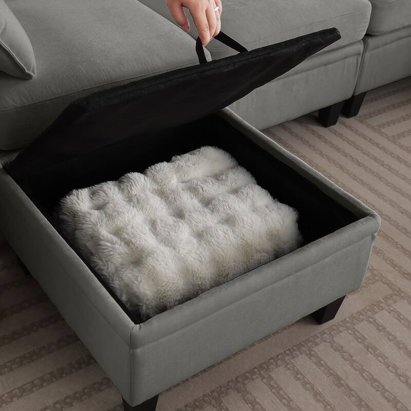 109.4" Chenille Sectional Sofa with Two Ottomans