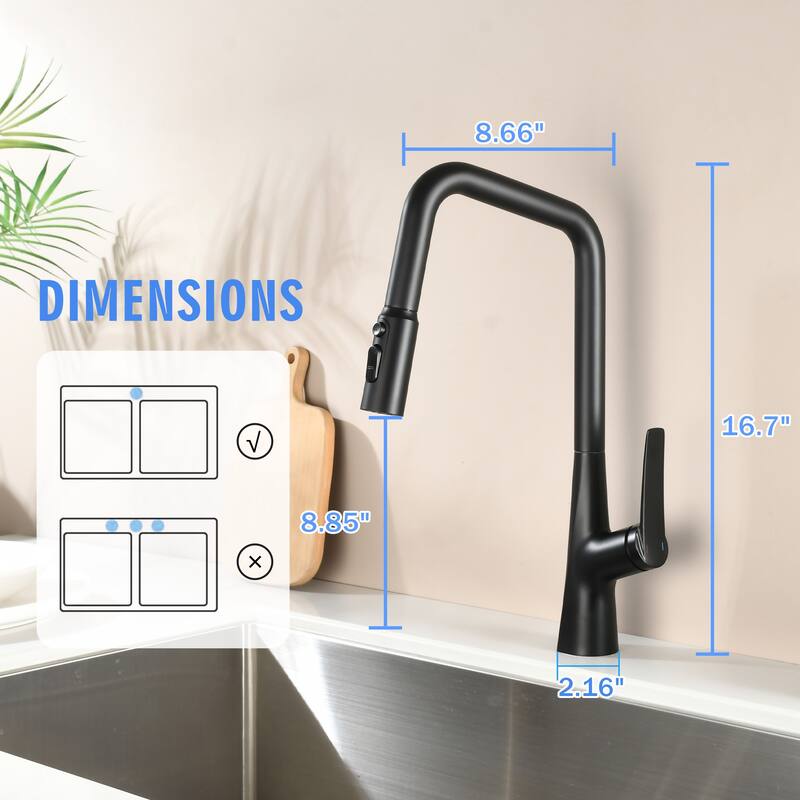 Professional Kitchen Faucet - 3 Function 360 Sprayer, One Touch Switching & Fast Connect​
