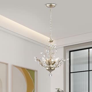 Holly 4-light Brushed Silver-ish Champagne Crystal Leaves Chandelier - 18.1 inches in diameter x 18.1 inches H