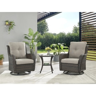 Outdoor 3-piece Steel Wicker Swivel Chair Table Set
