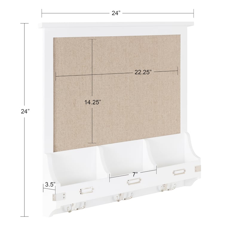 Kate and Laurel Stallard Wood Wall Pinboard with Hooks - 24x24