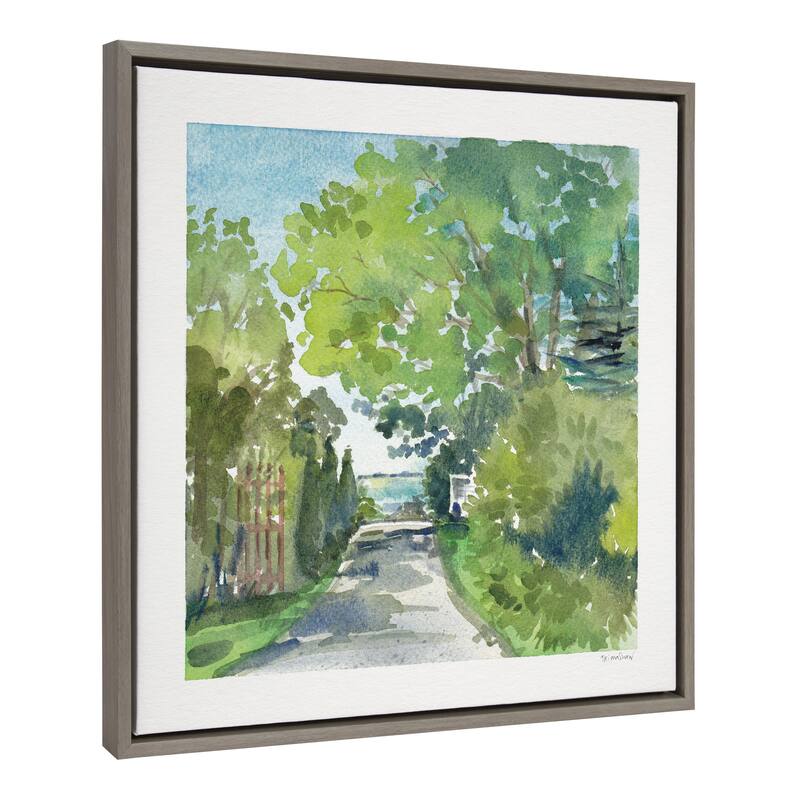 Kate and Laurel Sylvie The Lane and Sea Framed Canvas by Patricia Shaw - 22x22 - Plastic - Grey