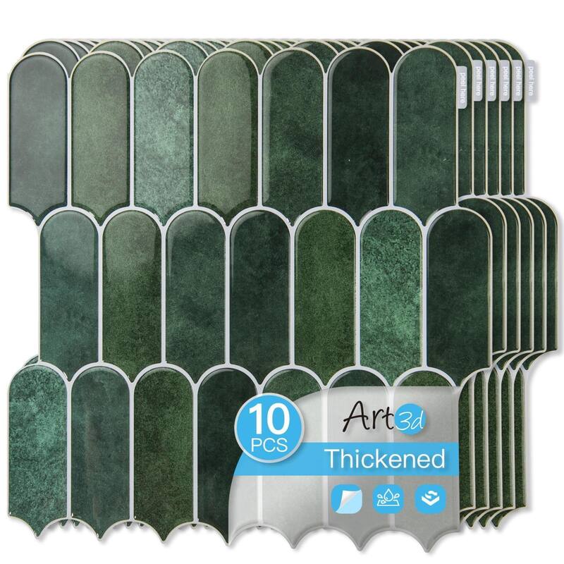 Art3d 10pcs Peel and Stick Backsplash Thickened Tiles, 12''x12'', Cover 10 Sq.Ft. - N/A - Green