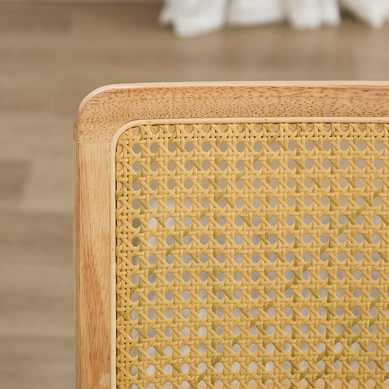 GDF Studio - Mid-Century Linen Dining Chairs with Natural Rattan Cane Back & Chrome Cantilever Base, Set of 2