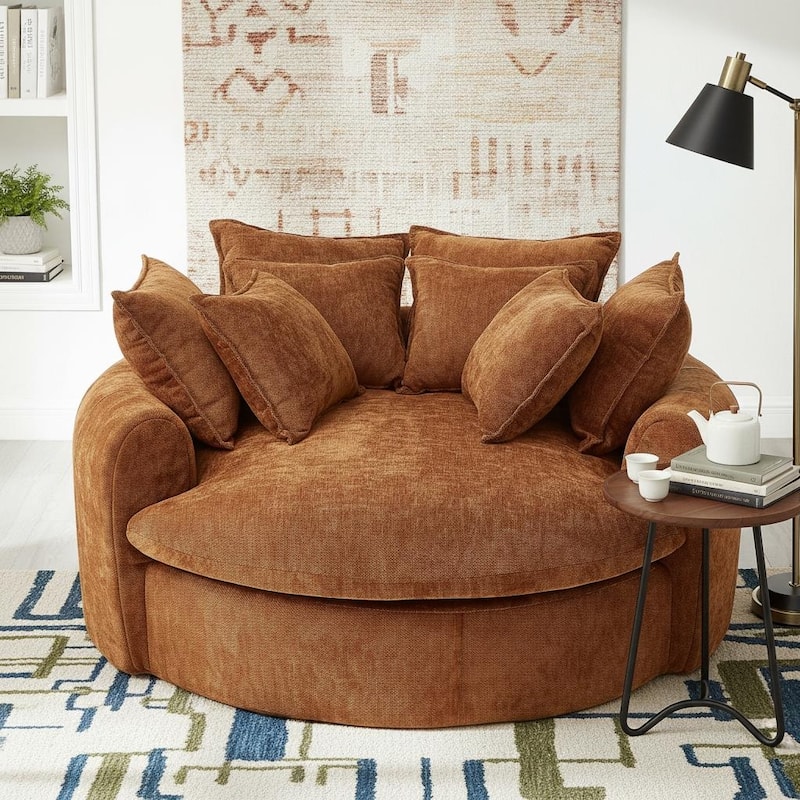 Round Chaise Lounge with Multiple Pillows by Harper&Bright Designs