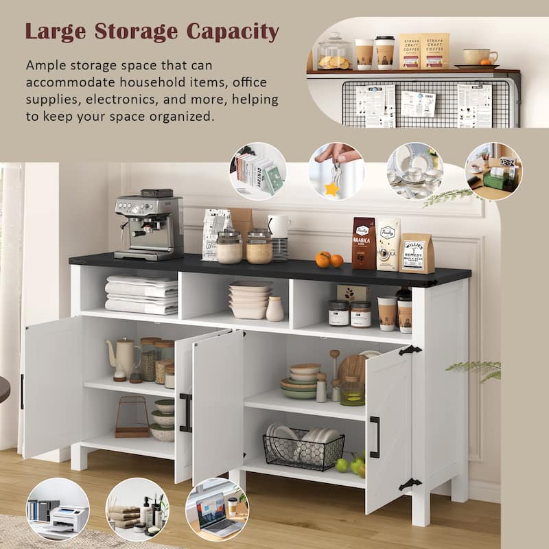 59'' Modern 4-Door Sideboard Buffet with Power Outlets & USB Ports