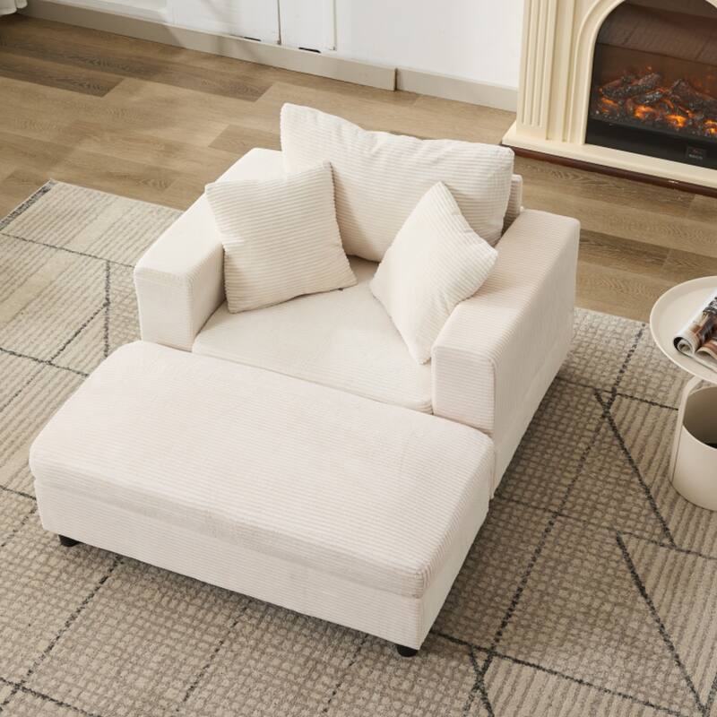 Upholstered Chaise Lounge Chair with Removable Ottoman, Accent Sofa Bed Sleeper Couch Bed, Armchair with Lumbar Pillows