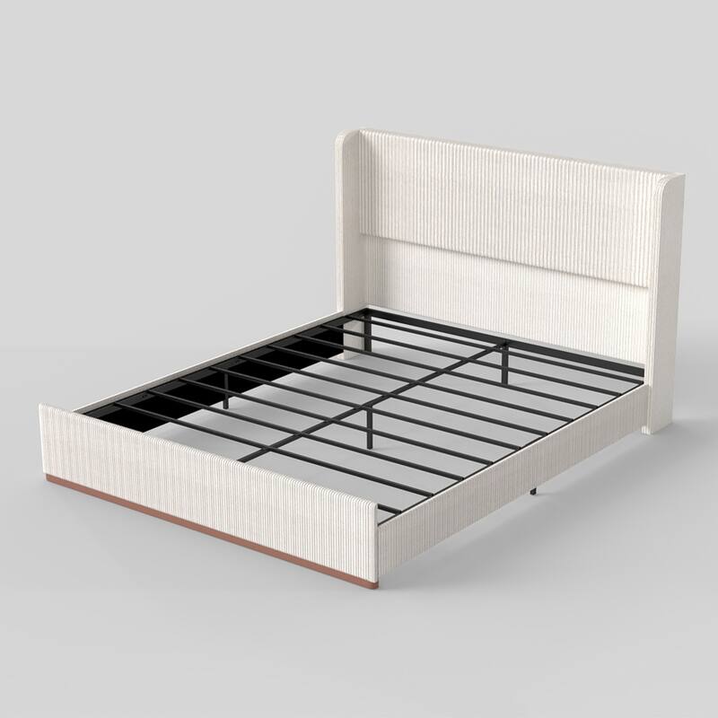 Corduroy Upholstered Platform Bed, Wingback Headboard Bed Frame