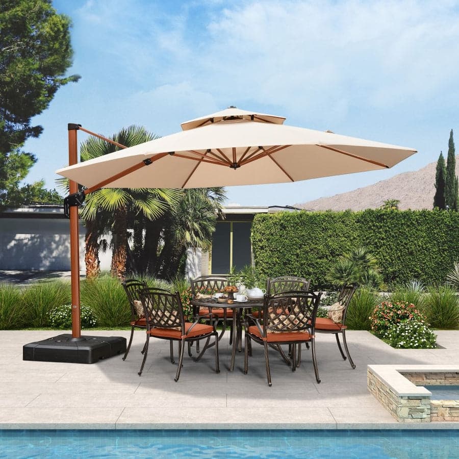 PURPLE LEAF Double Top10/11/12/13ft Round Patio Cantilever Umbrella in Wood Color
