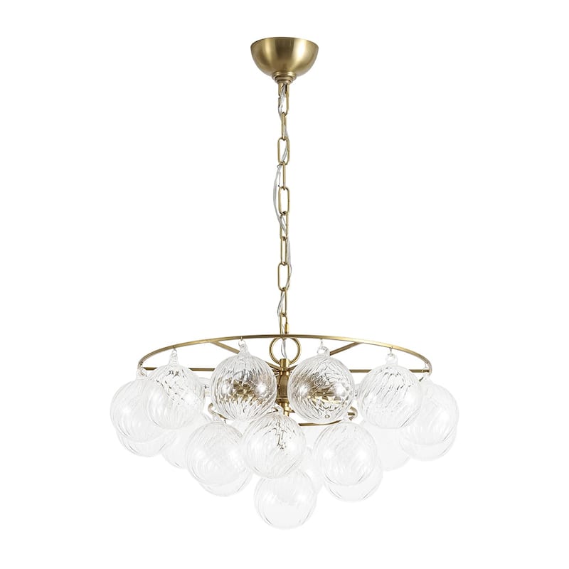 Mid-Century 6-Light Cluster Ribbed Glass Globe Bubble Chandelier