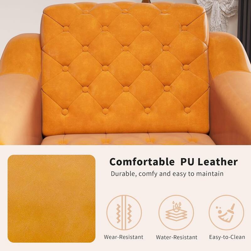 Cozy Accent Chair,PU Leather Modern Living Room Chairs,Mid-Century Office Reading Chair,Single Sofa,Armchair
