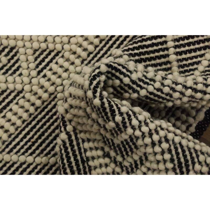 Hand Knotted Oriental 100% Wool Carpet Modern Geometric Greys & Charcoal Modern Gotti Design Area Rug - 3' 1'' X 2' 0''