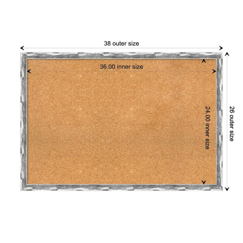 Scratched Wave Chrome Framed Natural Corkboard Bulletin Board - Board Size 36x24