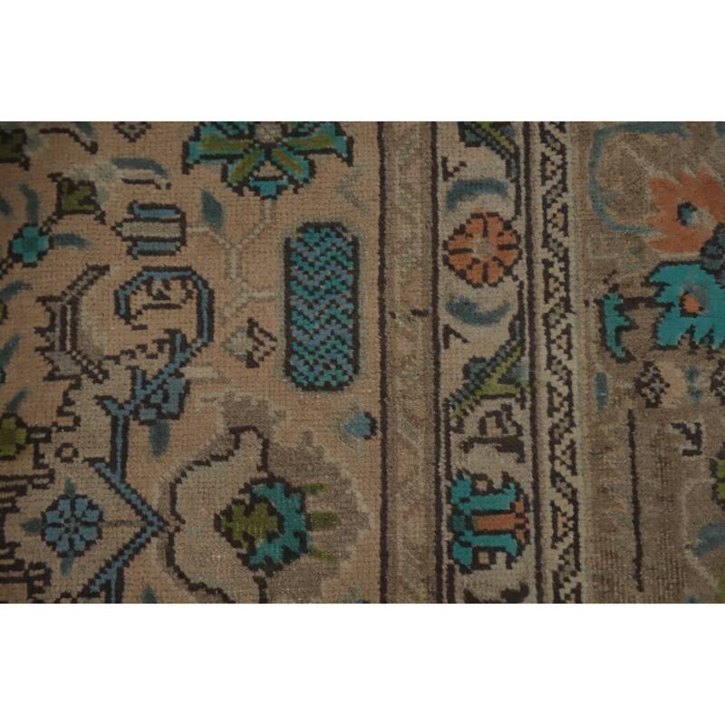 Hand Knotted Oriental 100% Wool Carpet Traditional Floral Beige & Ivories Tabriz Area Rug - 11' 2'' X 8' 0''