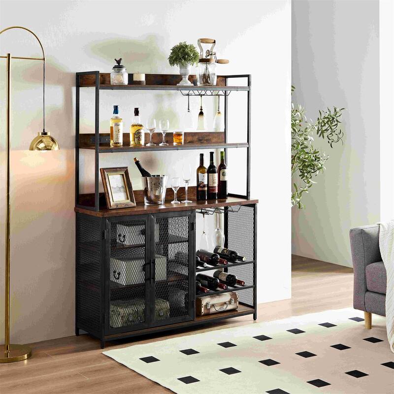 Coffee Bar Cabinet with Power Outlet - Brown