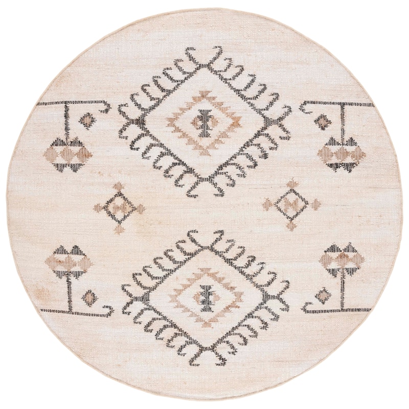 SAFAVIEH Flatweave Kilim Emiljana Jute Rug - 7' Round - Ivory/Black