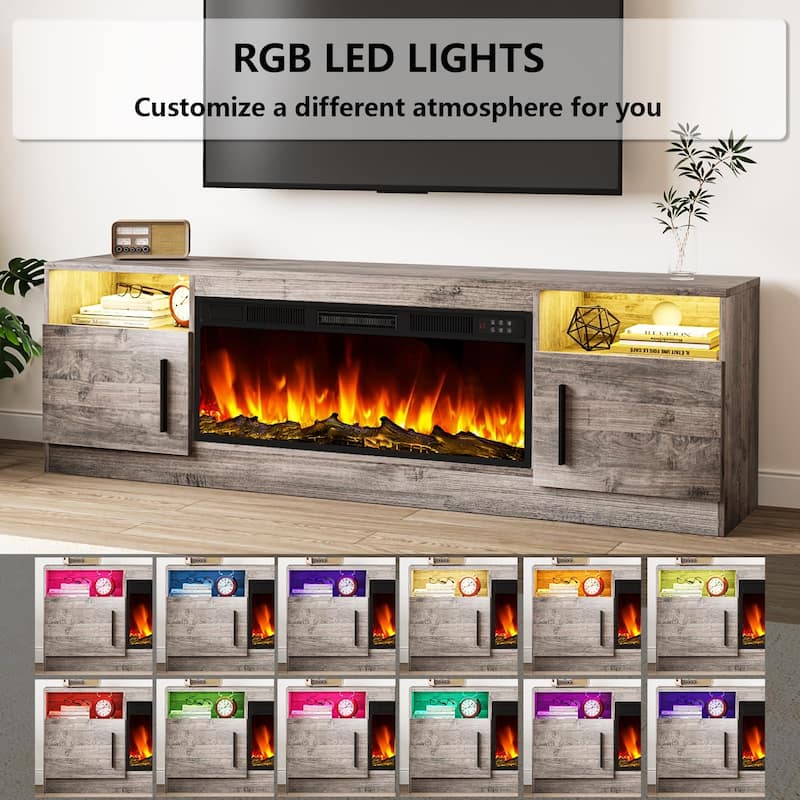 Bossin 70" Fireplace TV Stand with 36" Electric Fireplace, TV Stand for TVs Up to 80", 16 Colors LED Lights/Entertainment Center