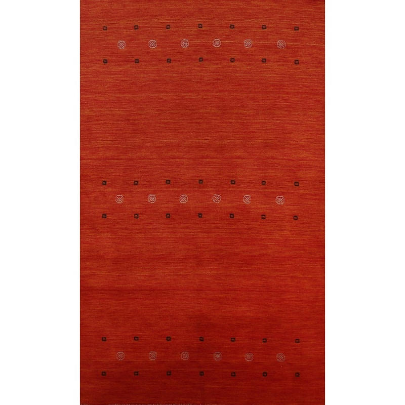 Orange Gabbeh Indian Area Rug Handmade Tribal Wool Carpet - 4'11" x 7'10"