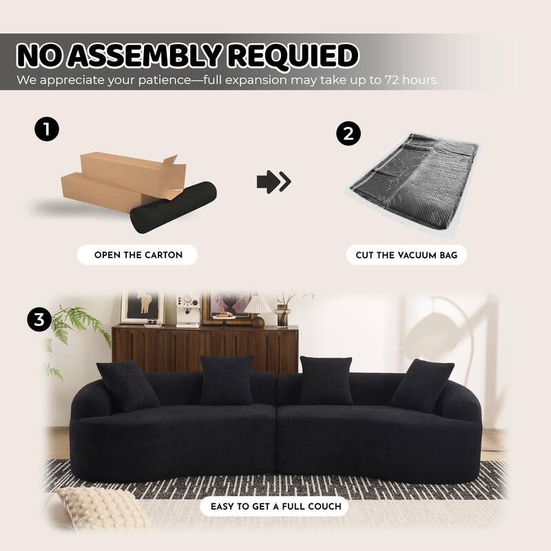 Full Compression Sponge Sofa Black Curved Modular Sectional, 30D High-Density Chenille Sleeper Couch, 1200 lbs 110"L