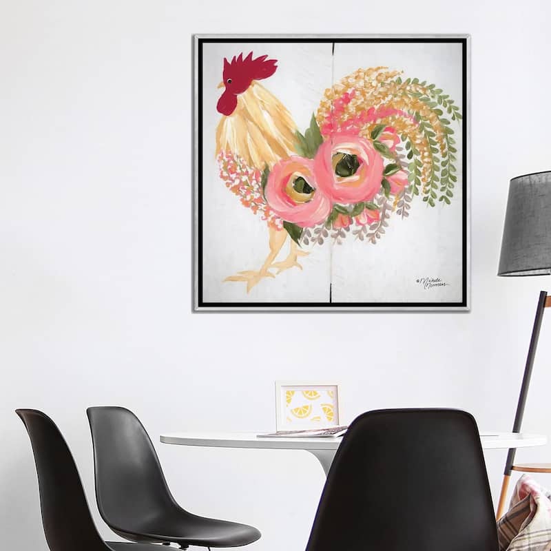 iCanvas "Floral Rooster on White" by Michele Norman Framed