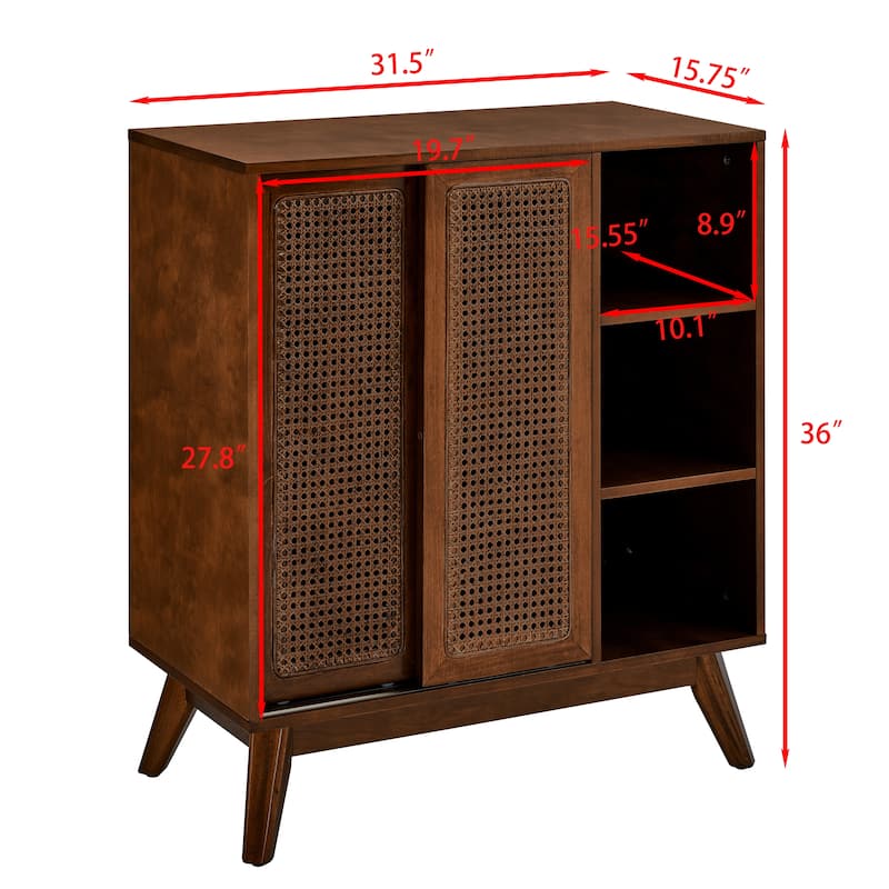 Roomfitters Rattan Sideboard Cabinet, Buffet Storage, Adjustable Shelf & Solid Wood Feet, Organizer