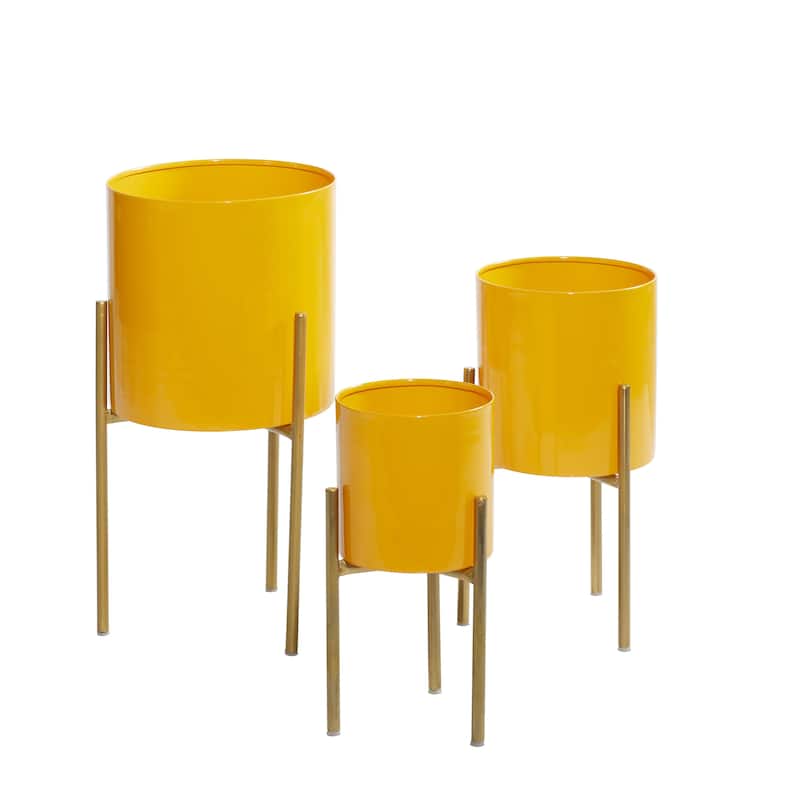 Metal Indoor Outdoor Planter with Removable Stand - Set of 3 Gold, Silver, Black, White, Teal, Yellow - Roche River Decor