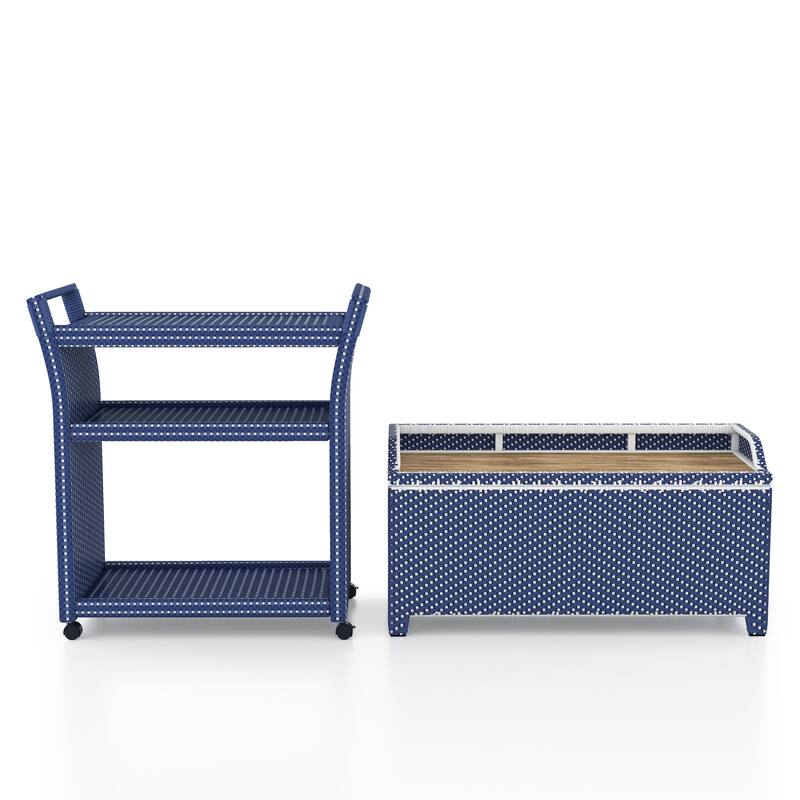 Courtnie Beach Navy Wicker 2-piece Storage Bench and Serving Cart Set by Furniture of America