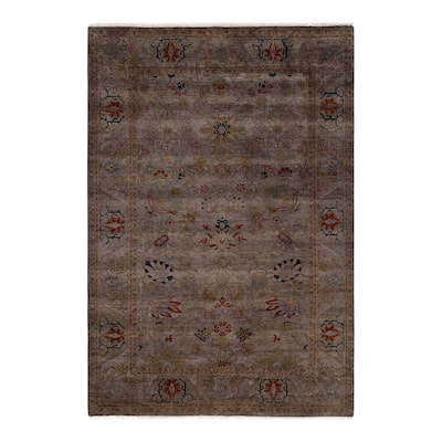 Overton Hand Knotted Wool Vintage Inspired Modern Contemporary Overdyed Brown Area Rug - 4' 4" x 6' 4"