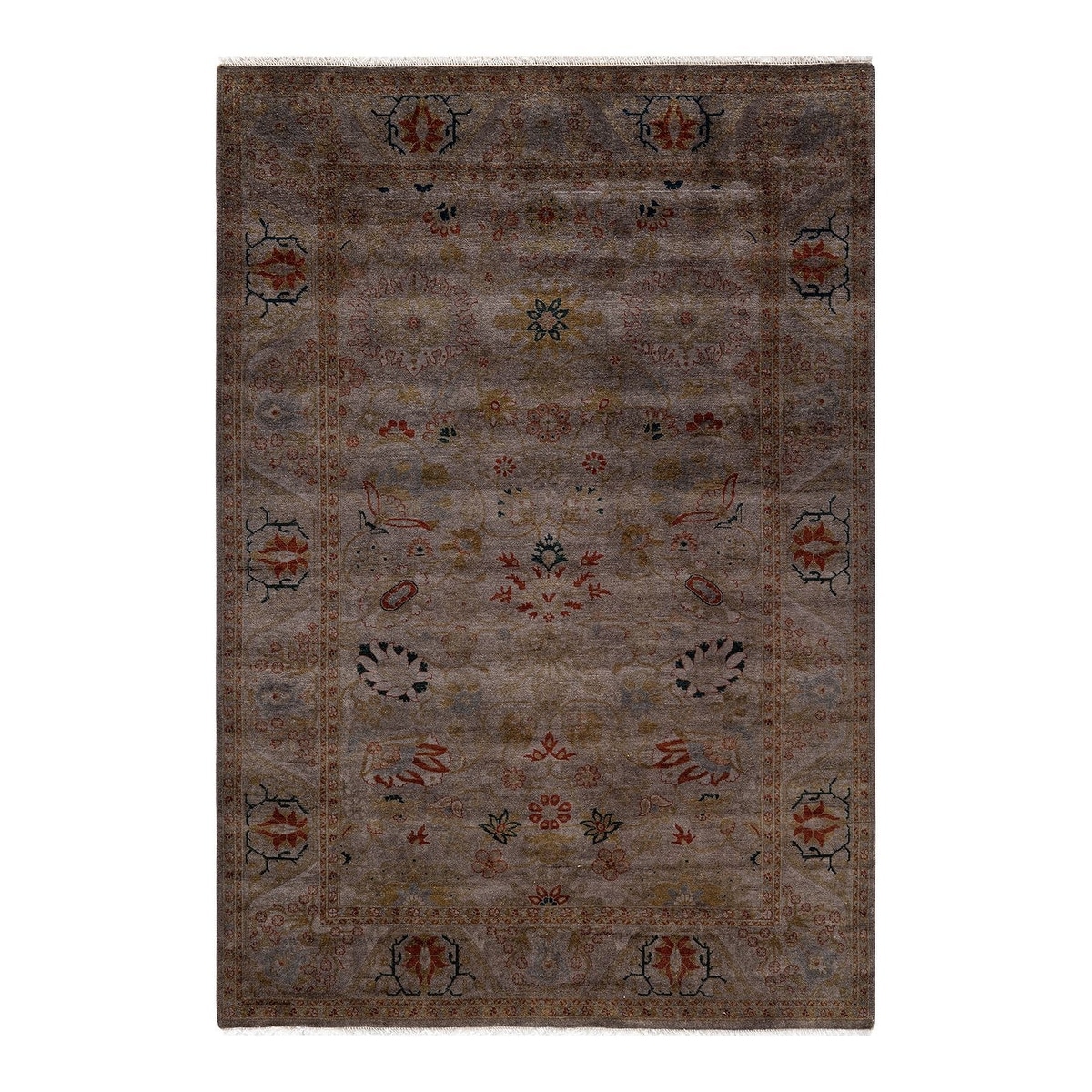 Overton Hand Knotted Wool Vintage Inspired Modern Contemporary Overdyed Brown Area Rug - 4' 4" x 6' 4"