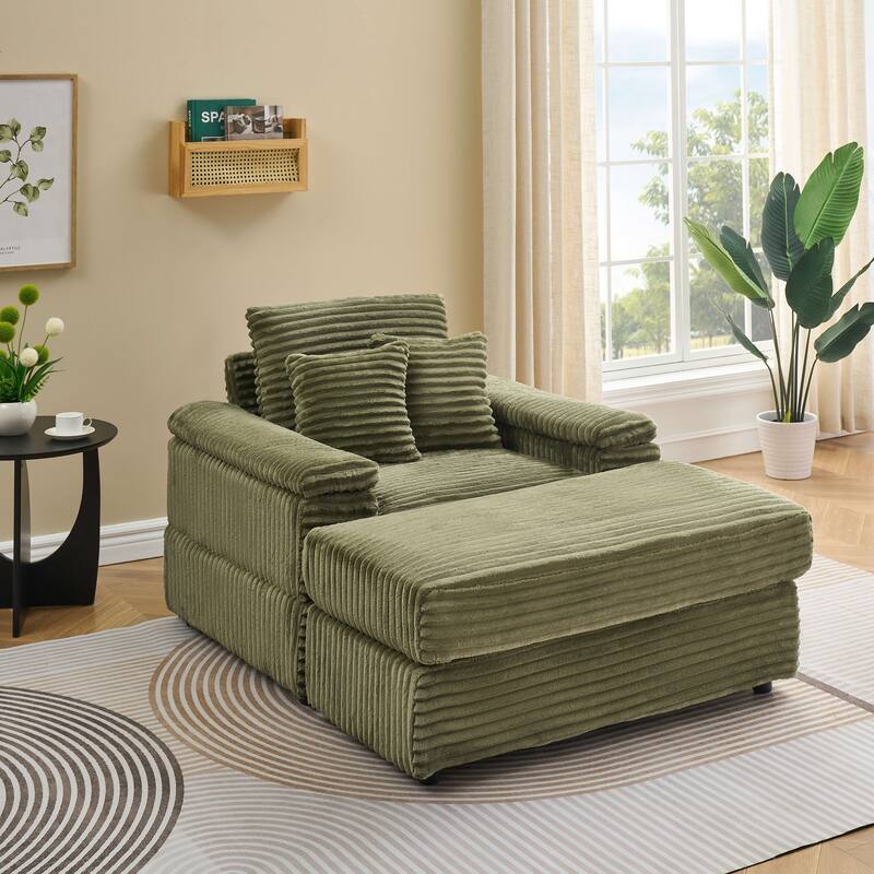 Corduroy Single Sofa Set with 2 Throw Pillows (500lb Capacity)
