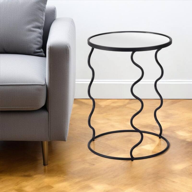 HomeRoots 24" Black Mirrored Glass and Steel Round Abstract End Table - 18' X '24' X '18 - Black - Glass