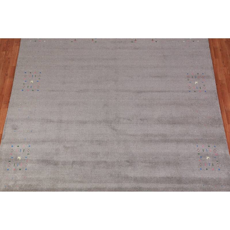Hand Knotted Oriental 100% Wool Carpet Tribal Animal Pictorial Greys & Charcoal Gabbeh Area Rug - 10' 1'' X 8' 5''