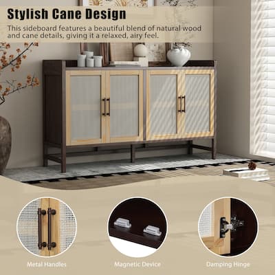 Natural Walnut Buffet Sideboard Rattan Storage Cabinet Console Table