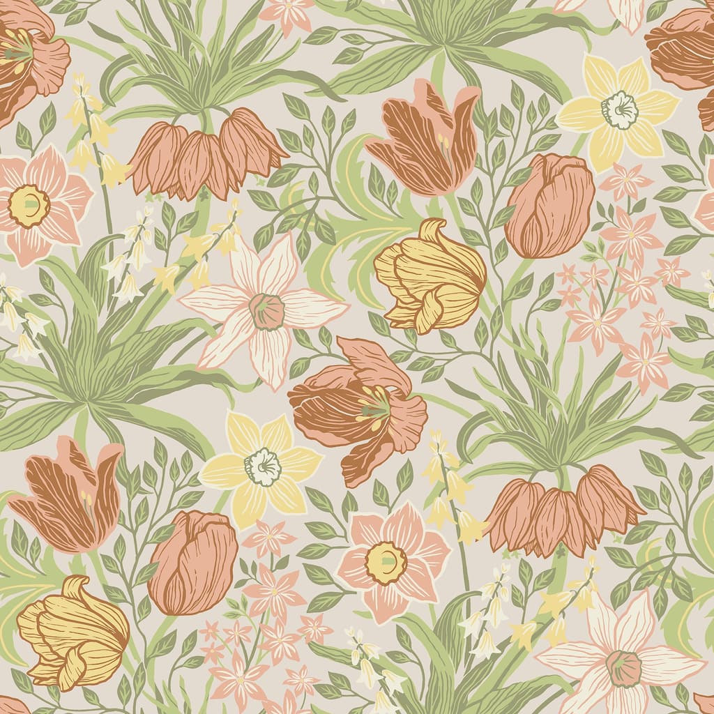 A-Street Prints Cecilia Chartreuse Tulip and Daffodil Wallpaper