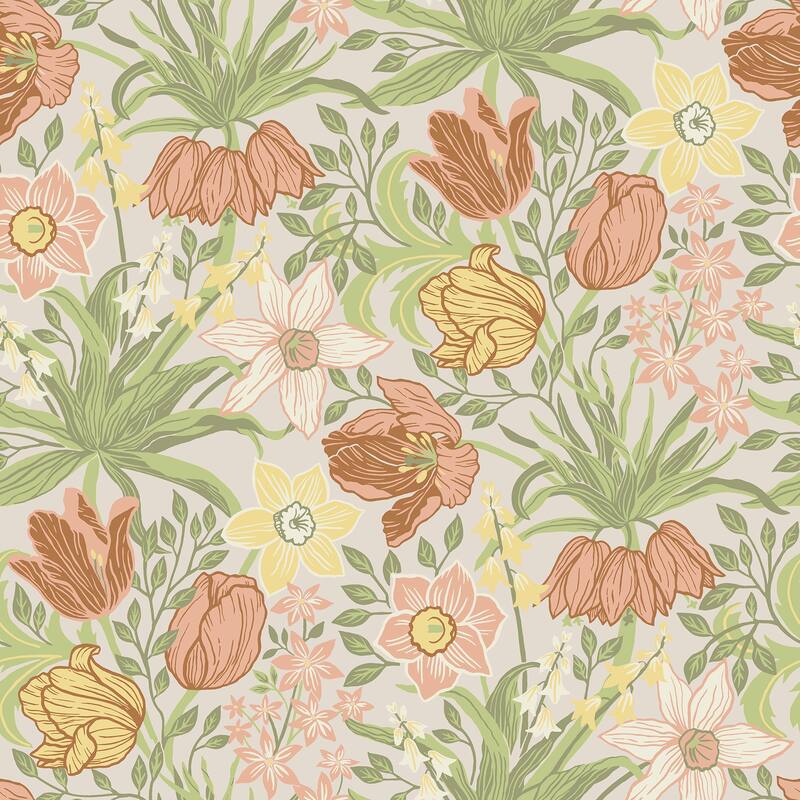 A-Street Prints Cecilia Chartreuse Tulip and Daffodil Wallpaper