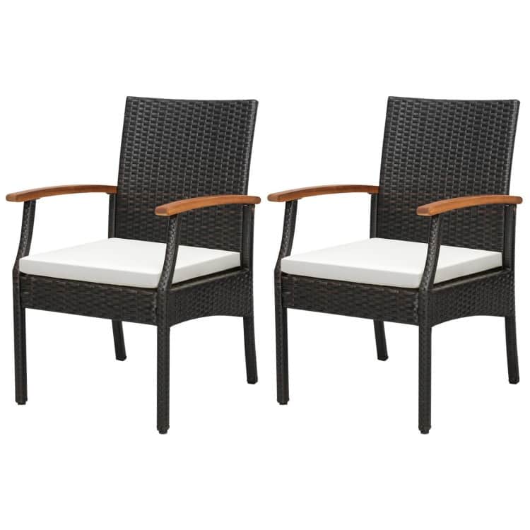 Patio Wicker Chair Set of 2/4 with Soft Zippered Cushion - 24" x 22.5" x 35" - Set of 2