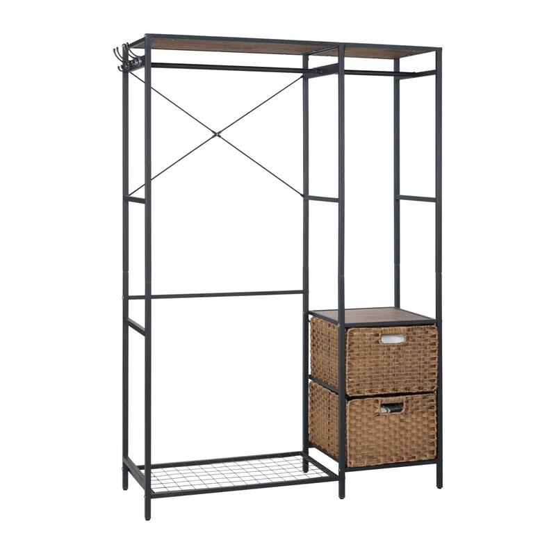 Acacia Wood Garment Rack with Shelves
