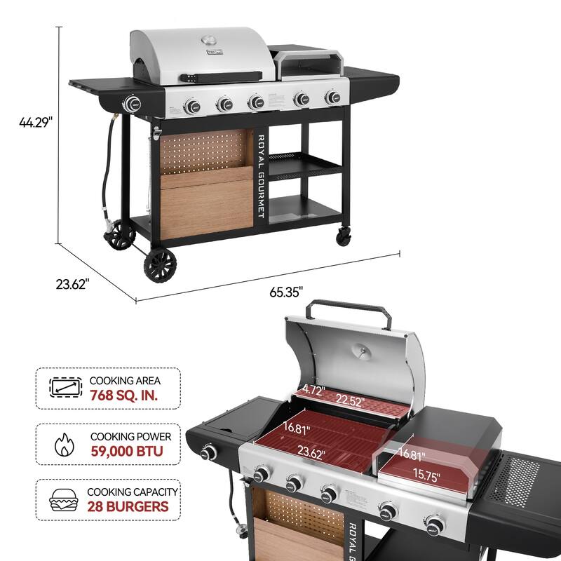 Royal Gourmet Premium Gas Grill and Pizza Oven Combo with Side Burner