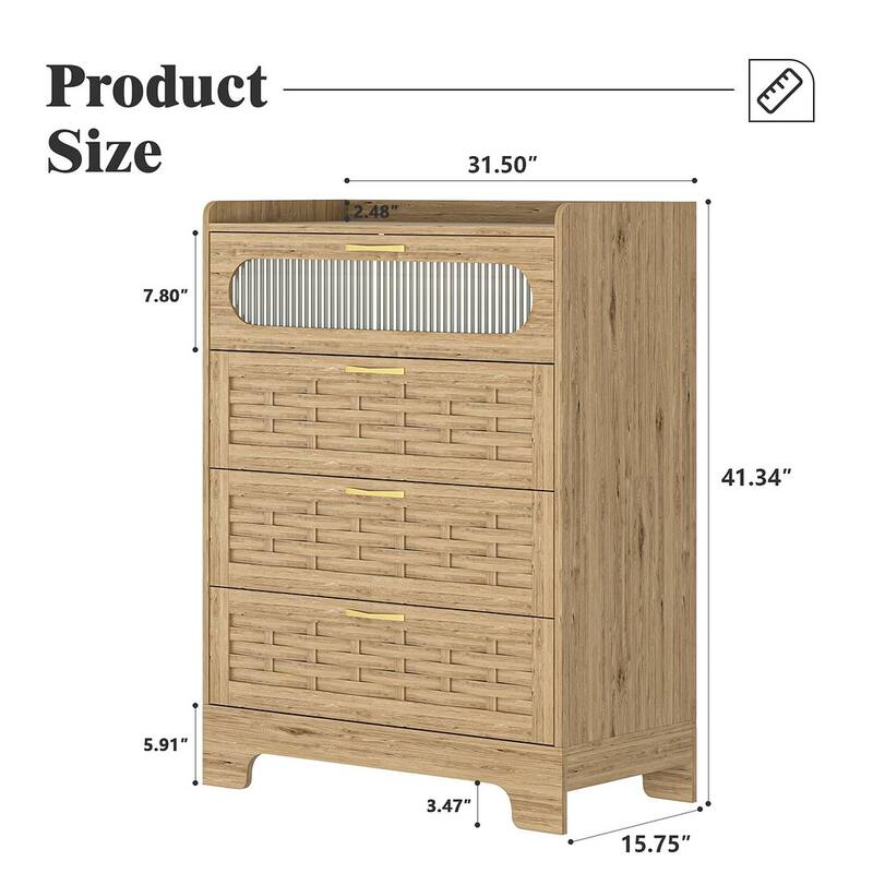 Mid-Century Modern Wood Finished Wood 4/6-Drawer Dresser with Glass Accent