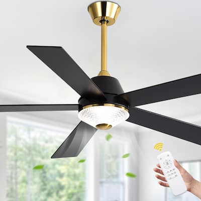 Oaks Aura 52" LED Dimmable Ceiling Fan,Modern Black Reversible Blades Fan Light,6 Speeds Quiet DC Motor with Remote for Indoor