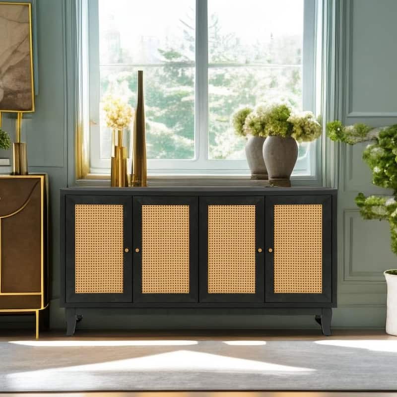 Handcrafted Premium Grain Panels,Rattan Sideboard Buffer Cabinet