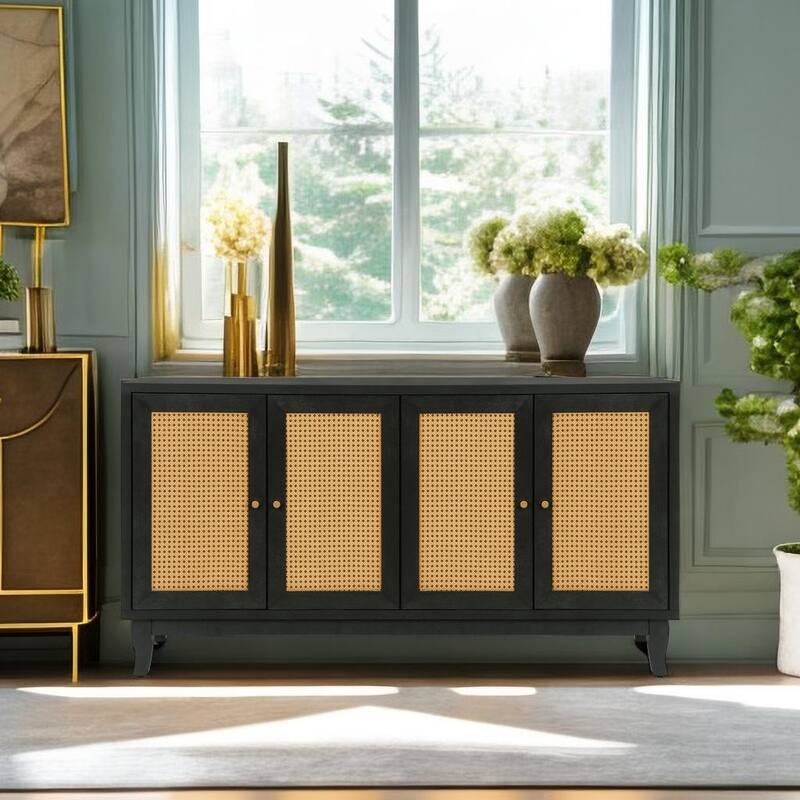 Rattan Sideboard Buffer Cabinet Storage Cabinet With Rattan Doors