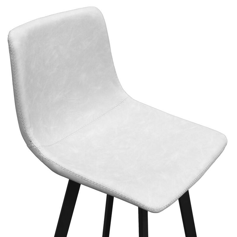 Elland Modern Upholstered Leather Bar Stool with Stainless Steel Legs, Curve Padded Seat, Built-in Footrest, and Plastic Glides